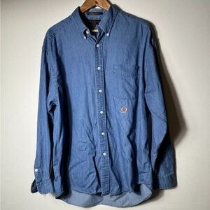 Vintage Tommy Hilfiger Denim Button Down Shirt Crest Golf Logo Men’s Size L 90s